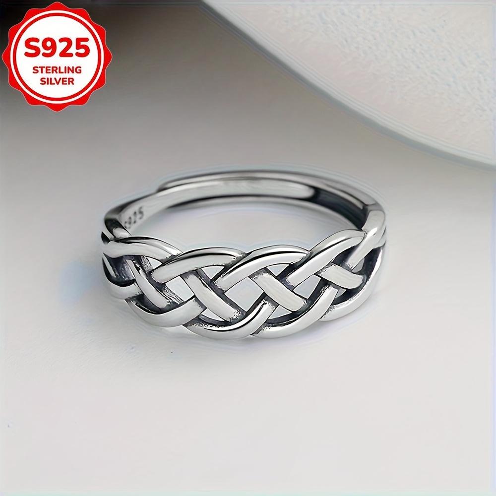 Women's S925 Silver Vintage Punk Style Woven Ring, Party Accessory